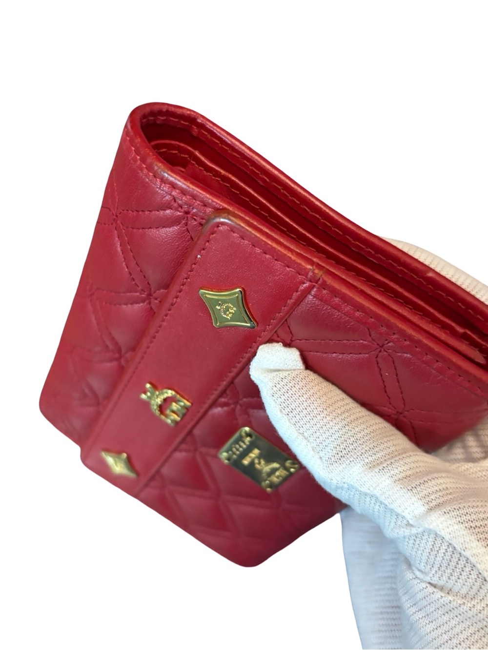 Authentic MCM Quilted Red Leather Wallet with Gold Hardware - Picture 7 of 16
